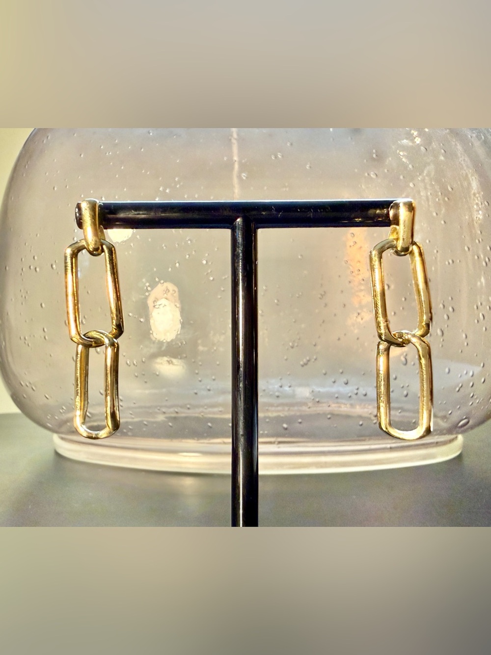 Rare Vintage 1980s/1990s Gold Tone Paperclip Double Link Drop Earrings